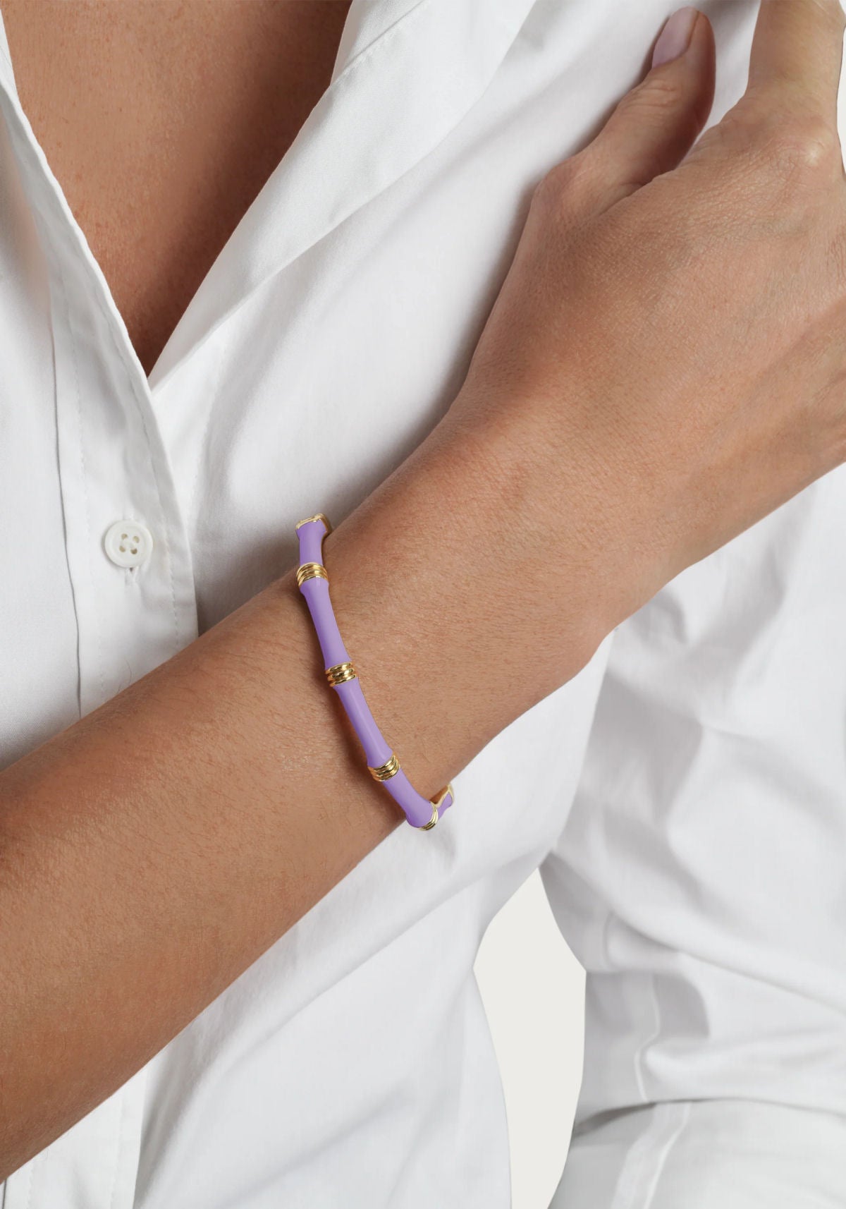Bamboo Enameled Hinged Bangle by Anabel Aram