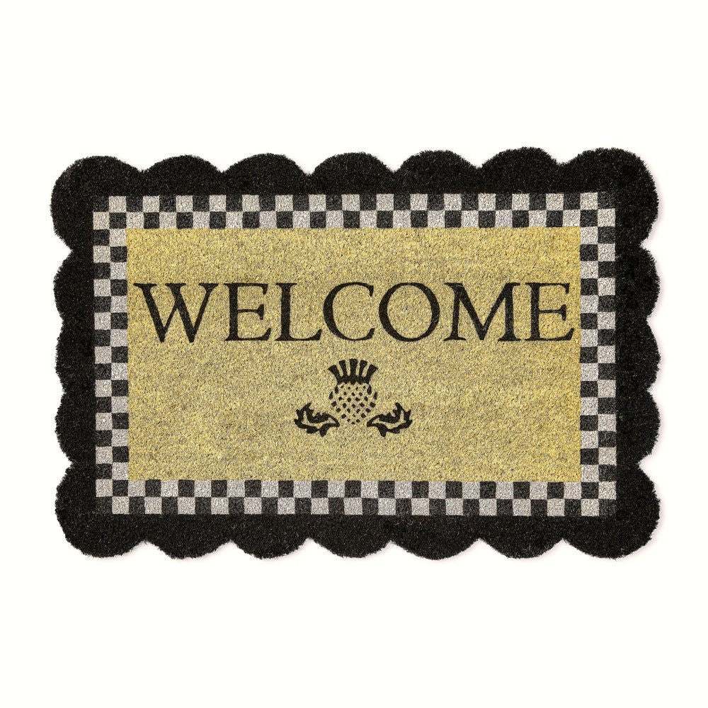 Black Scalloped Welcome Entrance Mat MacKenzie-Childs