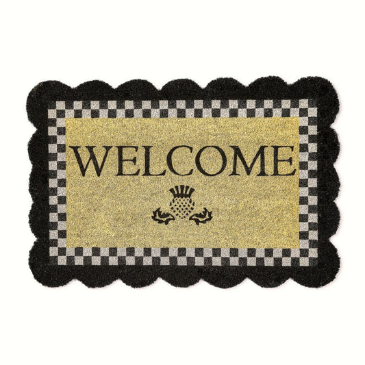 Black Scalloped Welcome Entrance Mat MacKenzie-Childs
