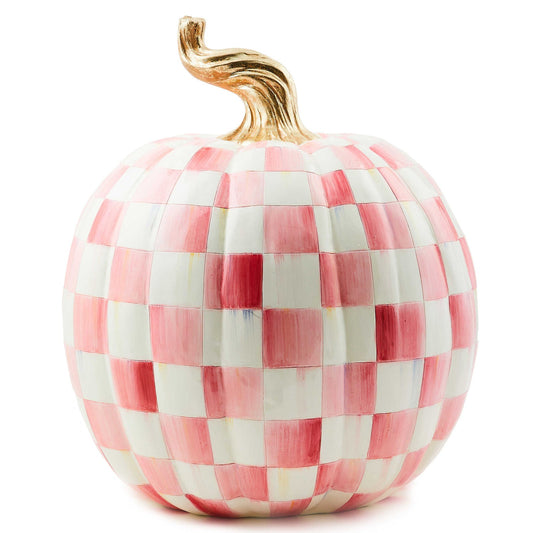 Bubblegum Pink Check Large Pumpkin - MacKenzie - Childs Halloween Decoration - |VESIMI Design| Luxury Bathrooms and Home Decor