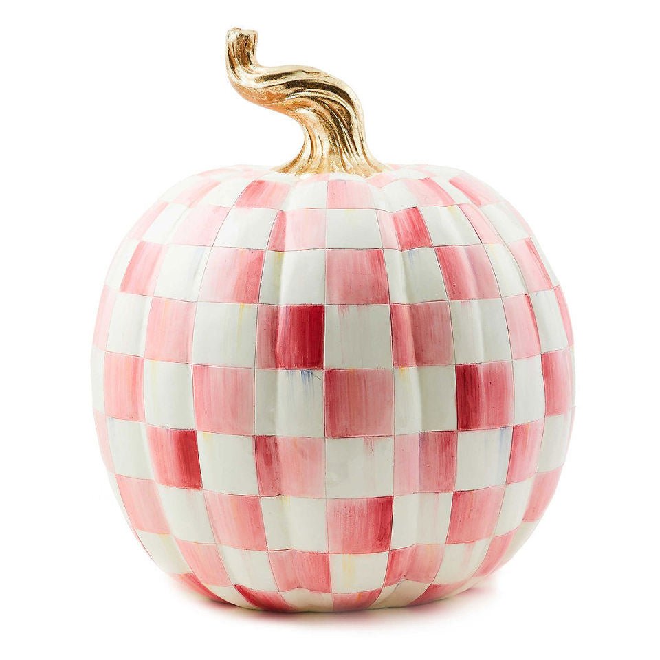 Bubblegum Pink Check Large Pumpkin - MacKenzie - Childs Halloween Decoration - |VESIMI Design| Luxury Bathrooms and Home Decor