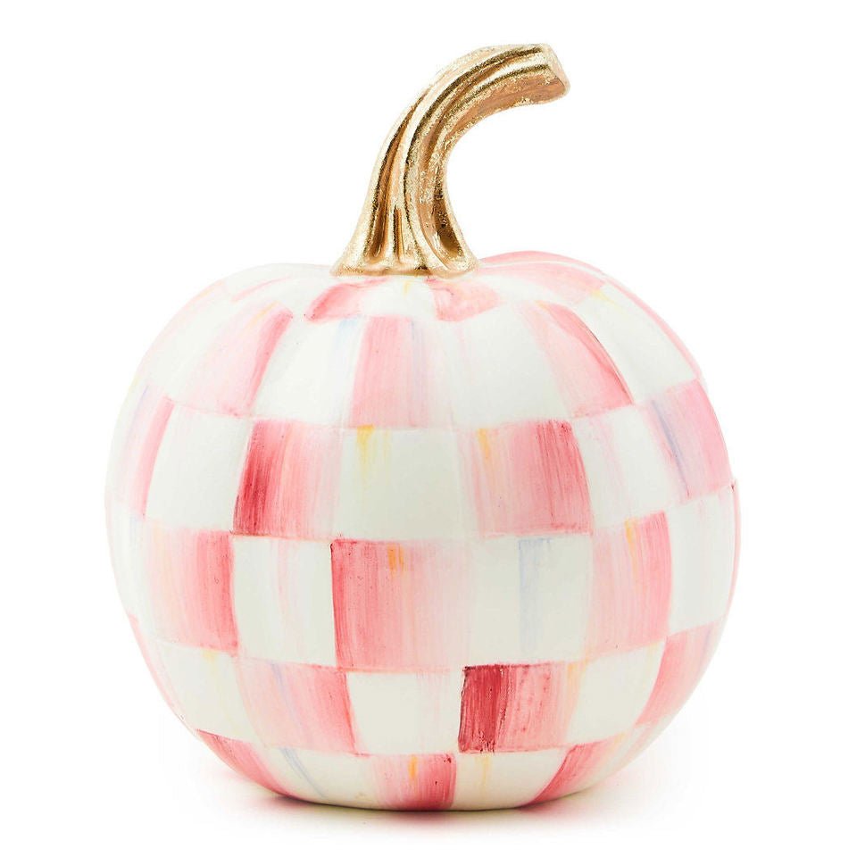 Bubblegum Pink Check Mini Pumpkin - MacKenzie - Childs Halloween decoration - |VESIMI Design| Luxury Bathrooms and Home Decor