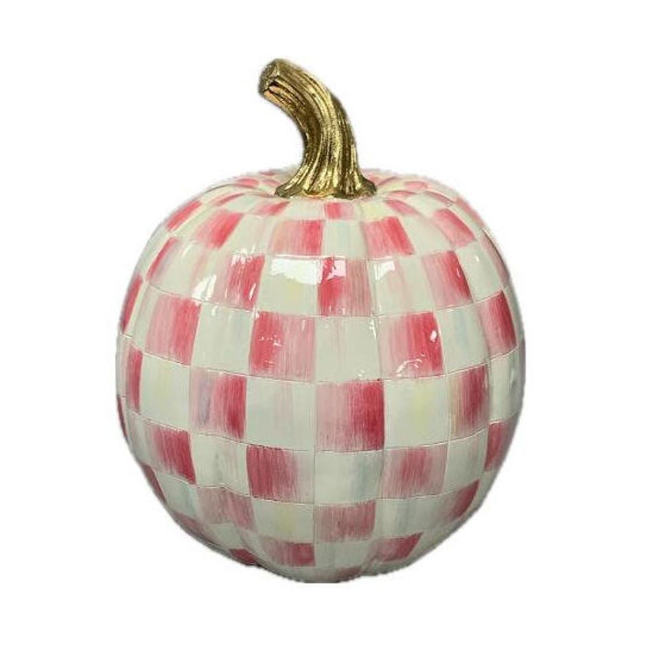 Bubblegum Pink Check Small Pumpkin - MacKenzie - Childs Halloween Decoration - |VESIMI Design| Luxury Bathrooms and Home Decor