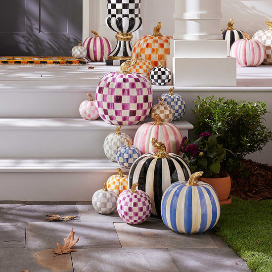 Bubblegum Pink Stripe Medium Pumpkin - MacKenzie - Childs Halloween Decoration - |VESIMI Design| Luxury Bathrooms and Home Decor