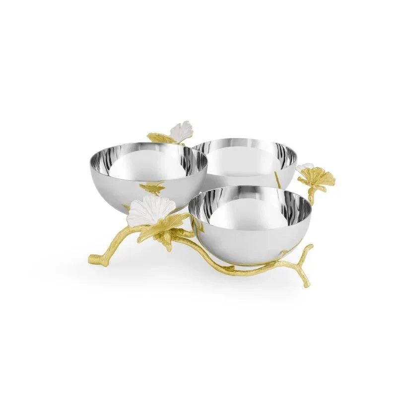 Butterfly Gingko Gold Triple Bowl by Michael Aram
