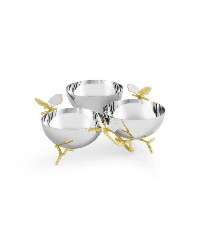 Butterfly Gingko Gold Triple Bowl by Michael Aram