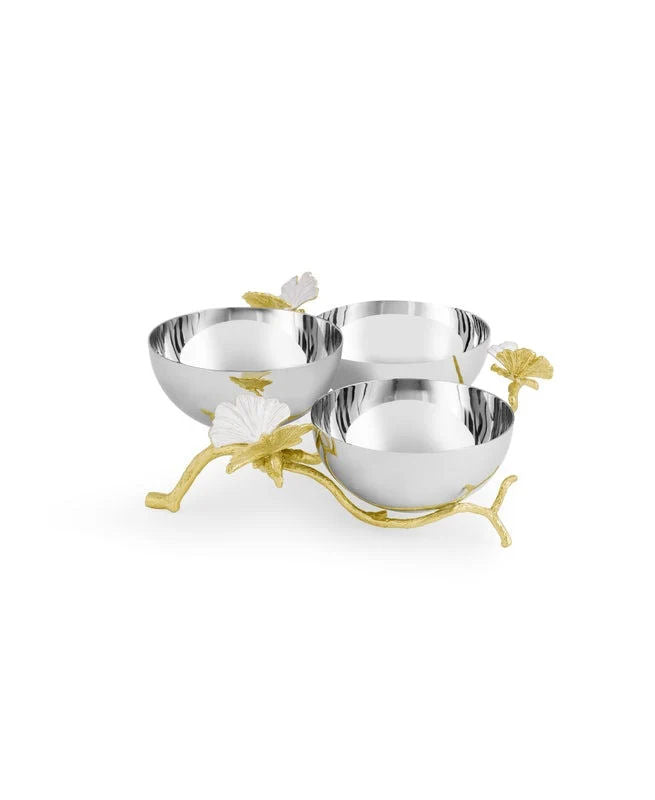Butterfly Gingko Gold Triple Bowl by Michael Aram