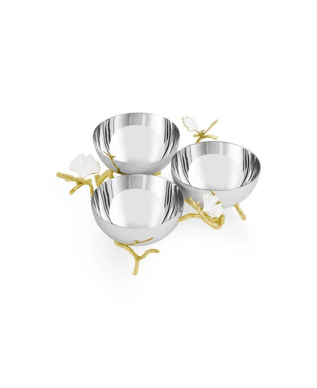 Butterfly Gingko Gold Triple Bowl by Michael Aram