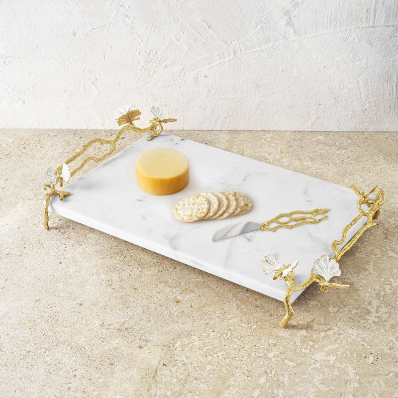 Butterfly Ginkgo Gold Cheeseboard with Spreader
