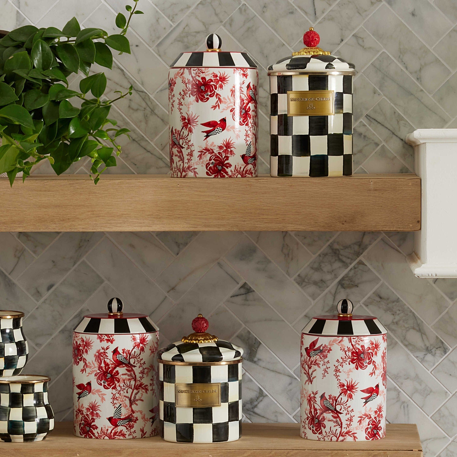 Cardinal Toile Canister by MacKenzie - Childs - |VESIMI Design| Luxury Bathrooms and Home Decor