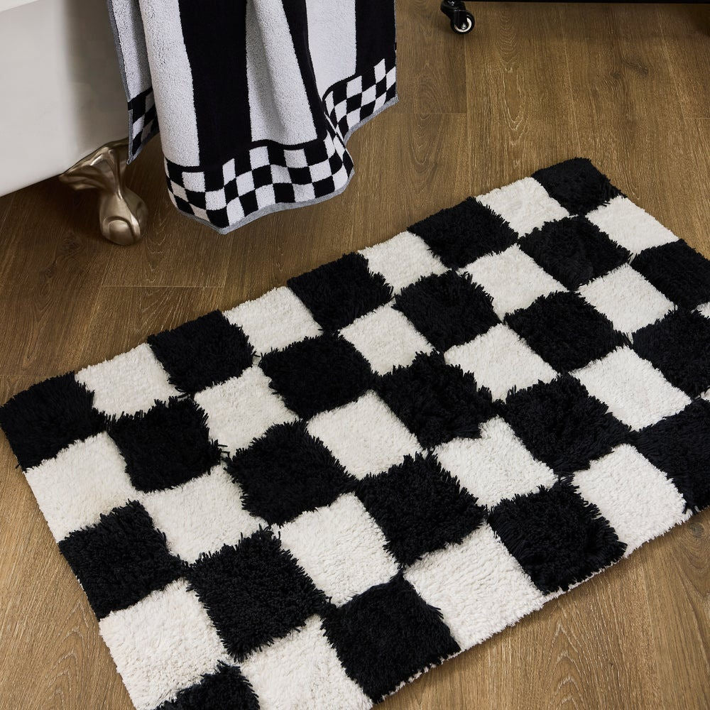 Checkerboard Black Bath Rug MacKenzie-Childs
