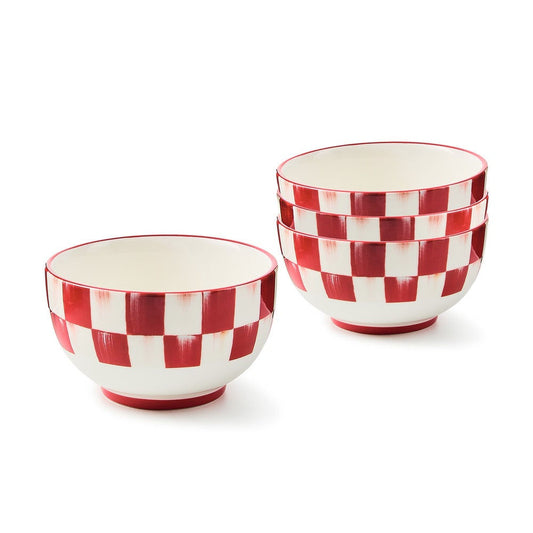 Cherry Check Breakfast Bowls, Set of 4 by MacKenzie-Childs