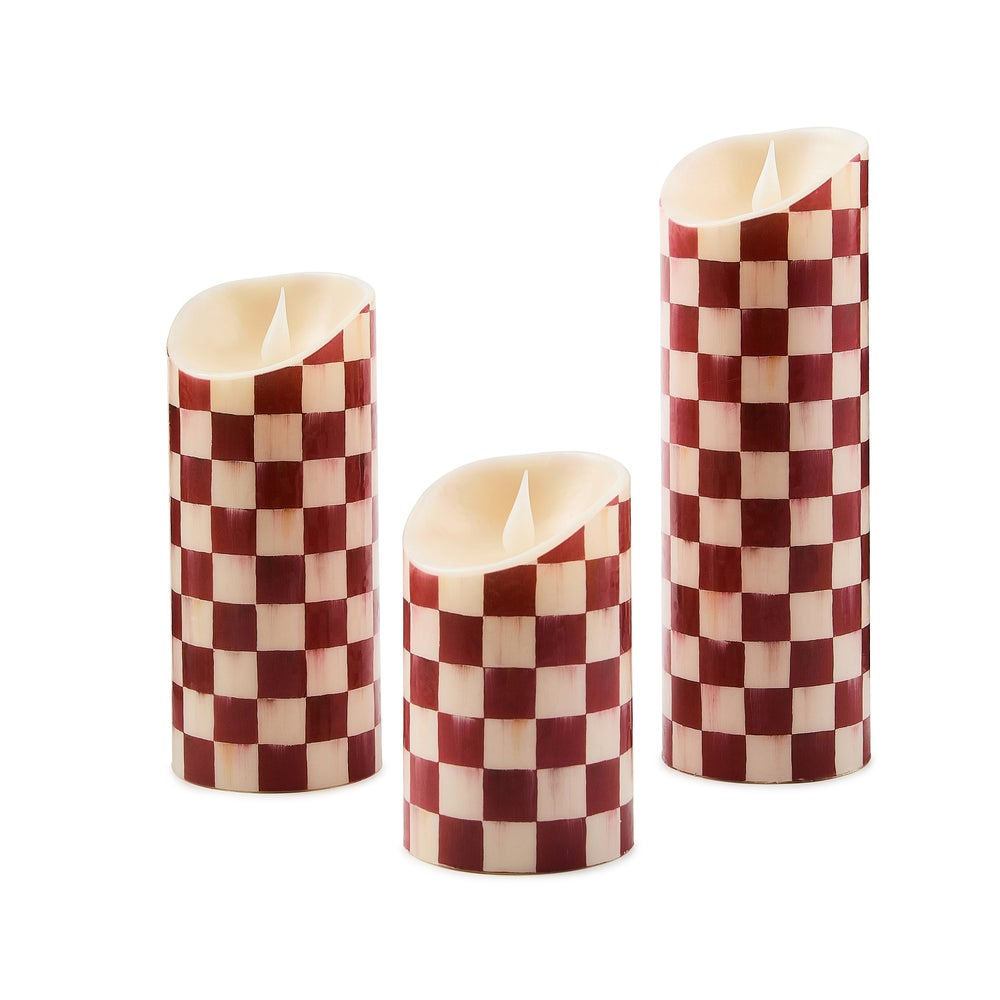 Cherry Check Flameless 6" Pillar Candle by MacKenzie-Childs