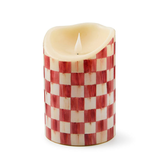 Cherry Check Flameless 6" Pillar Candle by MacKenzie-Childs