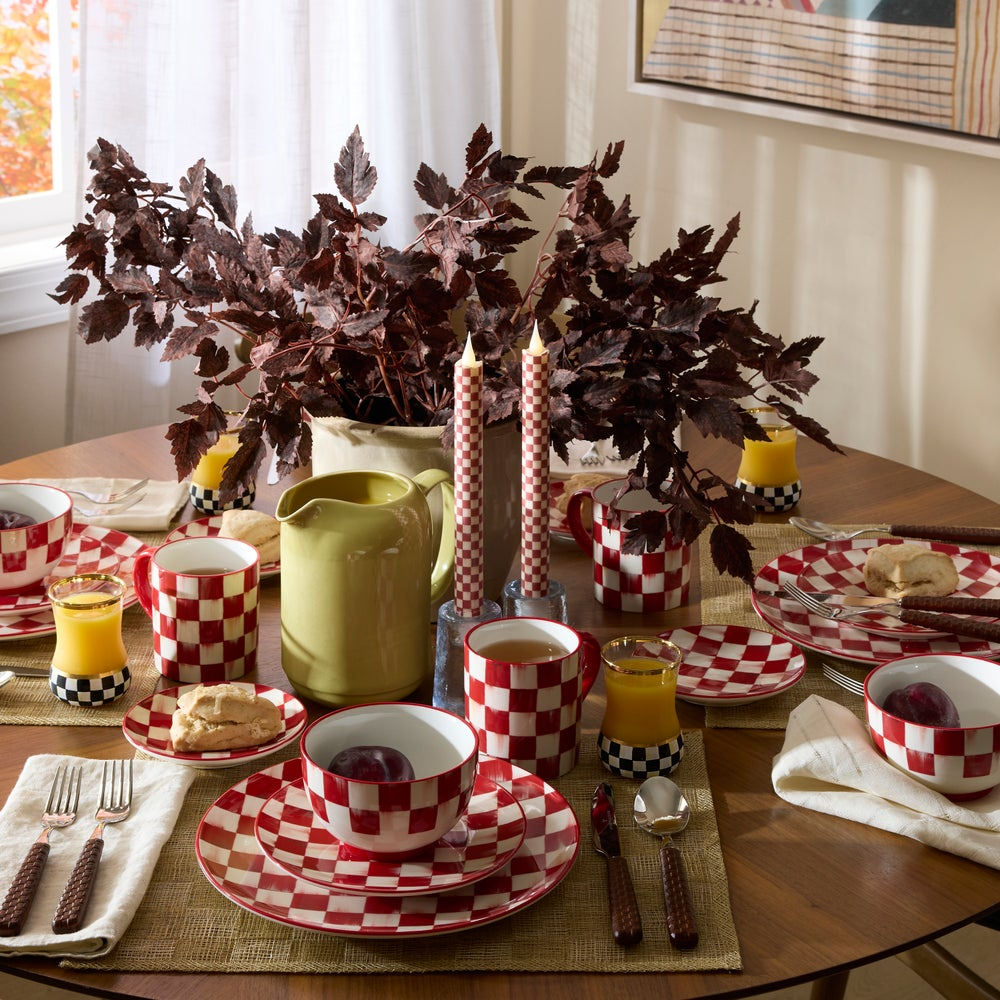 Cherry Check Flameless Dinner Candles, Set of 2