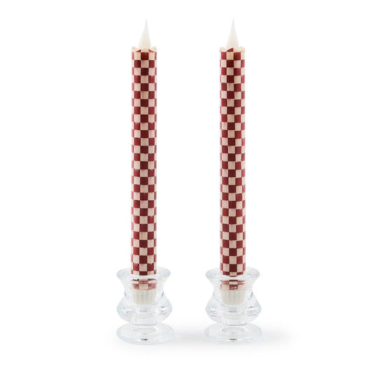 Cherry Check Flameless Dinner Candles, Set of 2