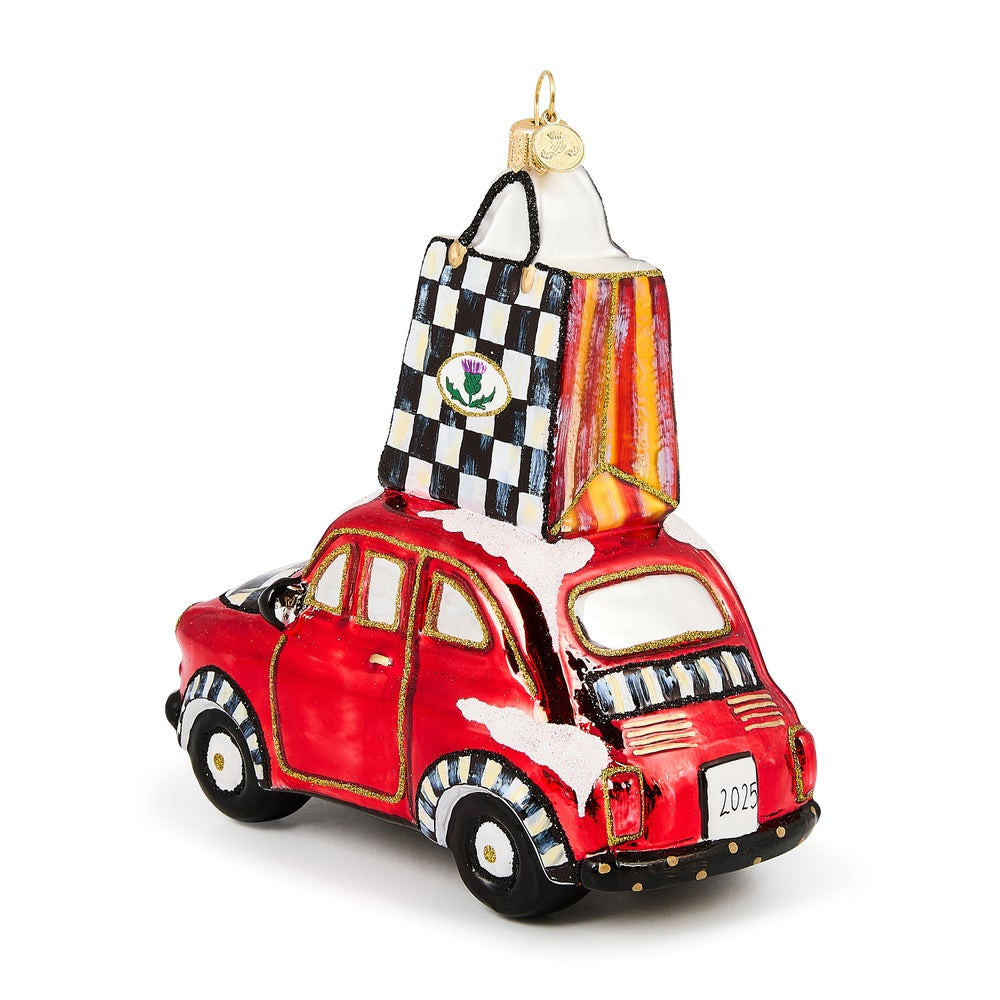 Christmas Shopping Car Glass Ornament by MacKenzie-Childs