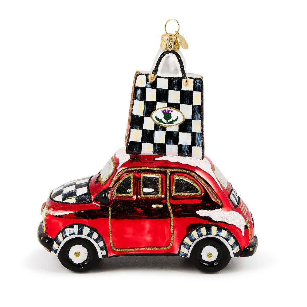Christmas Shopping Car Glass Ornament by MacKenzie-Childs