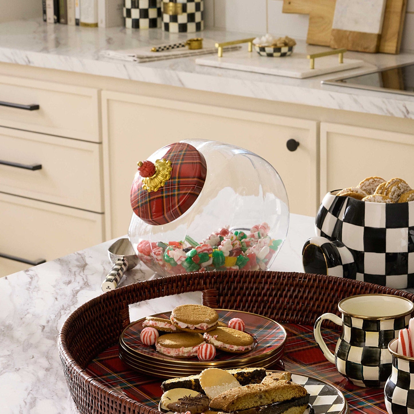 Cookie Jar with Red Tartan Lid by MacKenzie - Childs - |VESIMI Design| Luxury Bathrooms and Home Decor