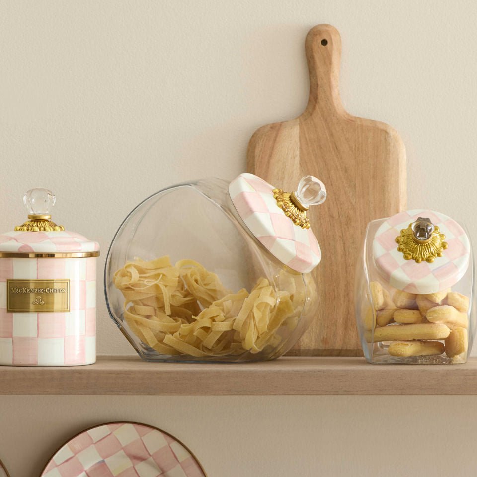 Cookie Jar with Rosy Check Lid by MacKenzie-Childs - |VESIMI Design| Luxury Bathrooms and Home Decor