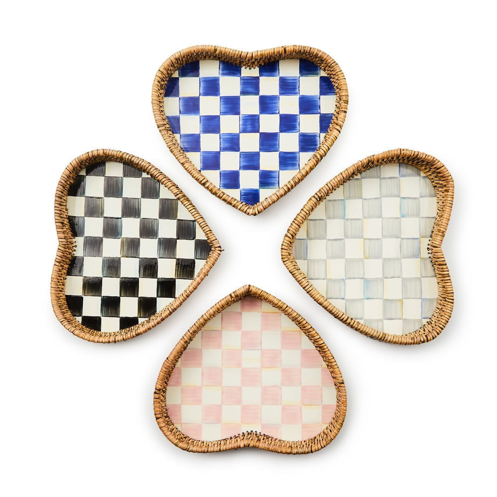 MacKenzie-Childs Courtly Check Enamel & Rattan Heart Tray