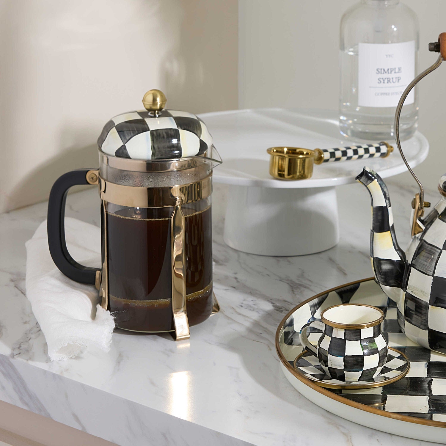 Courtly Check French Press - Mackenzie - Childs - |VESIMI Design| Luxury Bathrooms and Home Decor