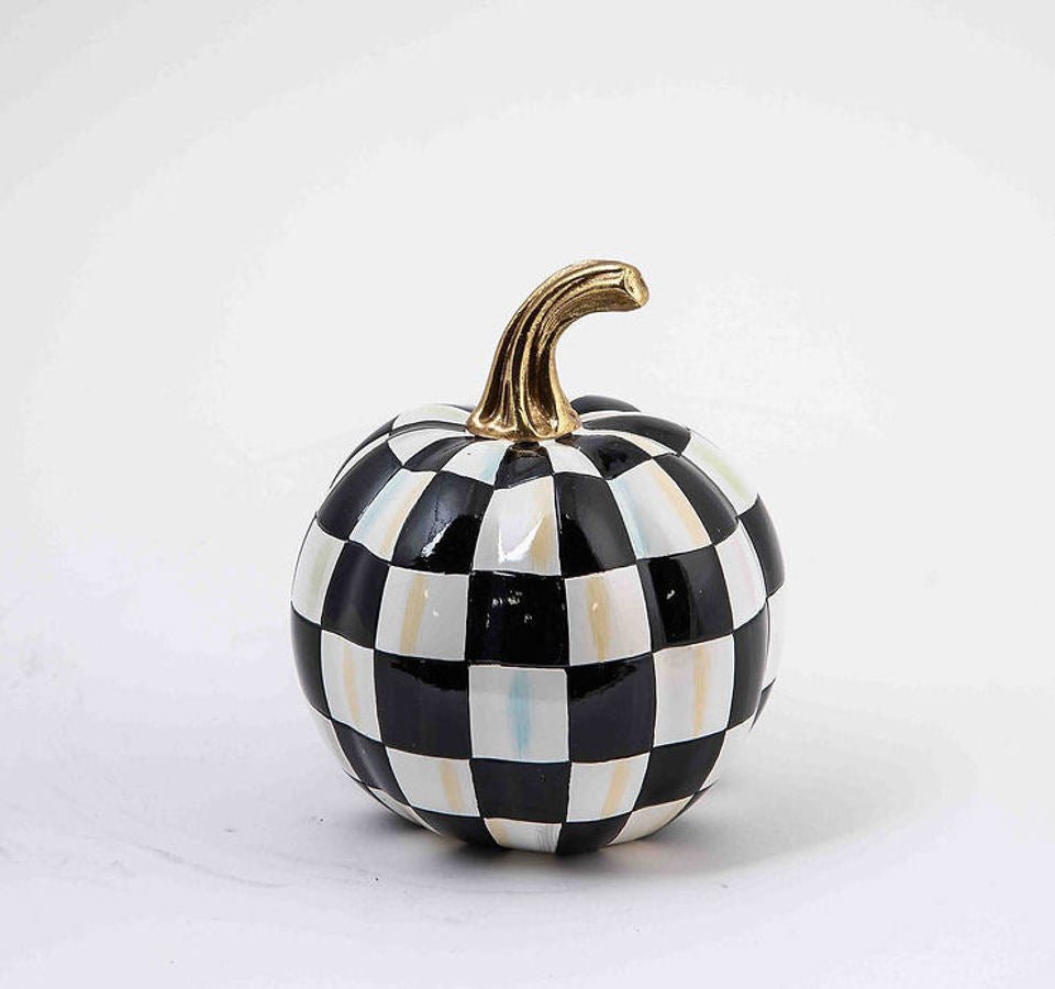 Courtly Check Glossy Mini Pumpkin - MacKenzie - Childs Halloween decoration - |VESIMI Design| Luxury Bathrooms and Home Decor