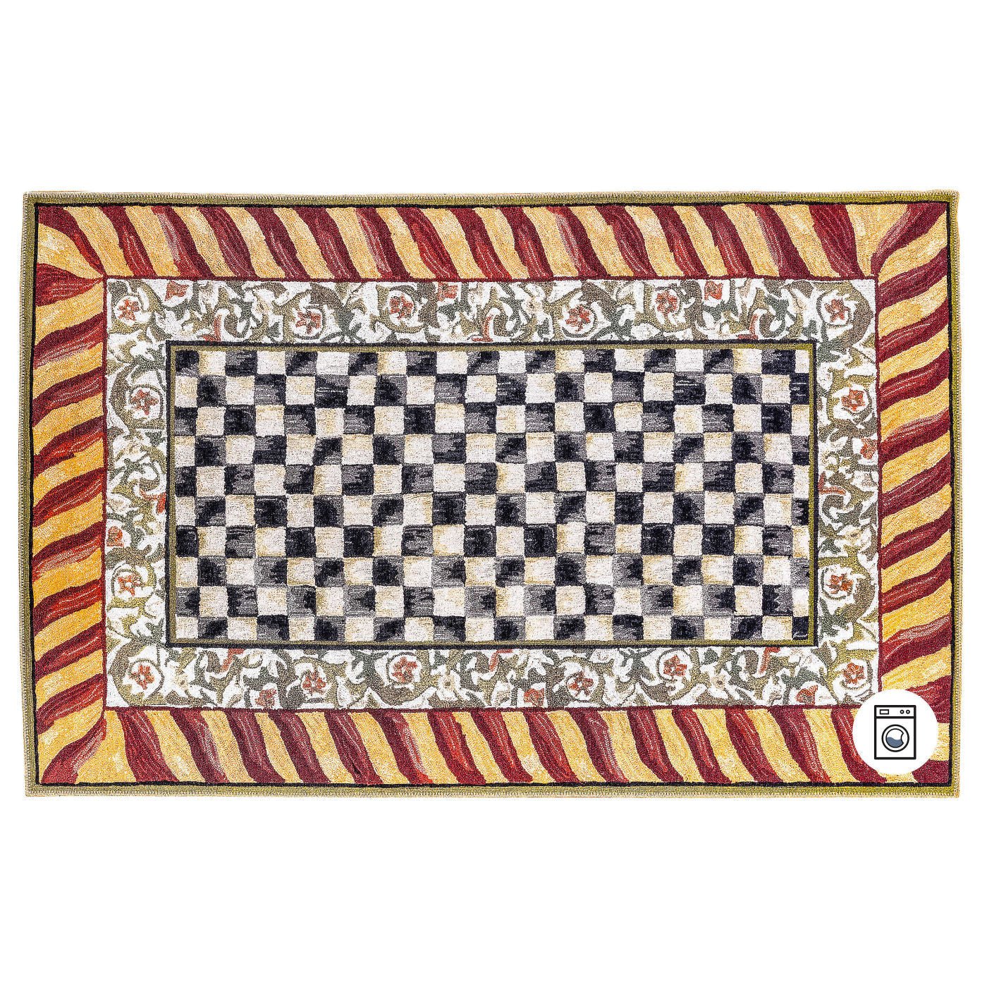 Courtly Check Red & Gold 152.4 x 228.6cm Washable Rug - |VESIMI Design|