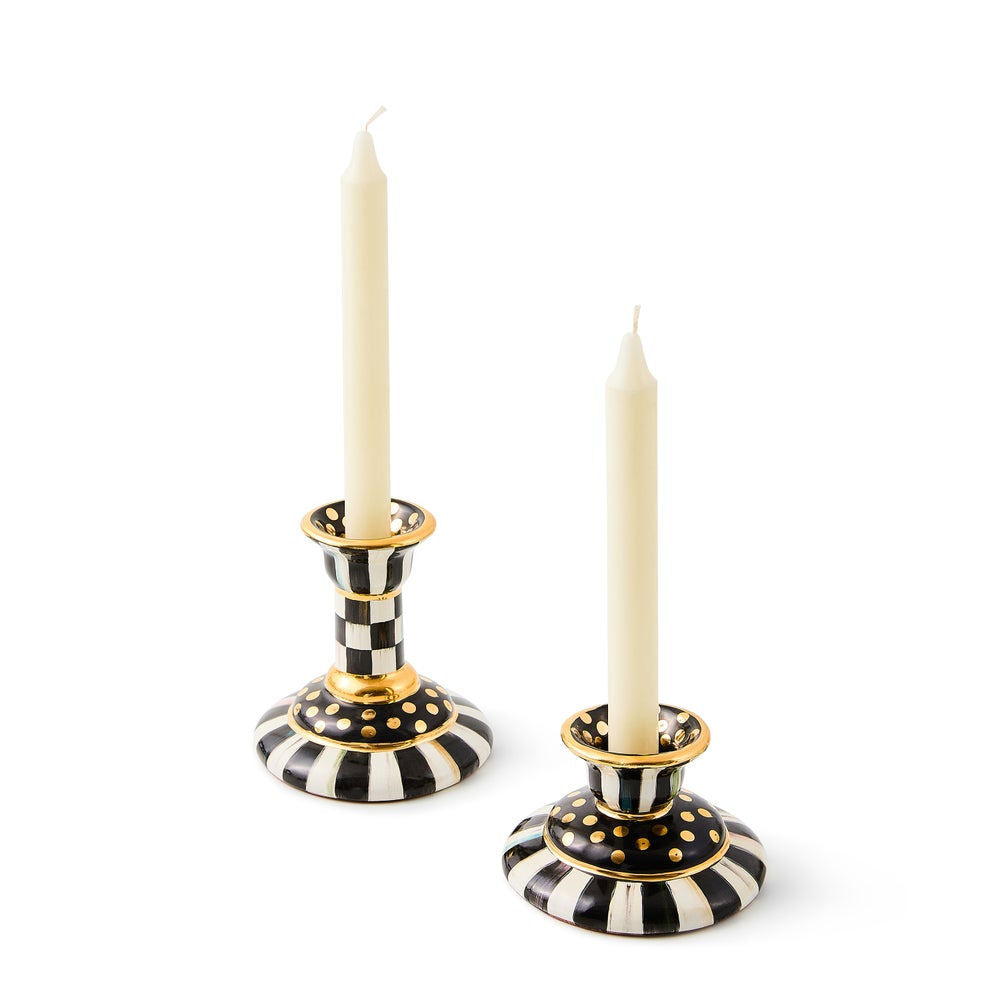Courtly Check Small Ceramic Candlestick, handmade in Aurora