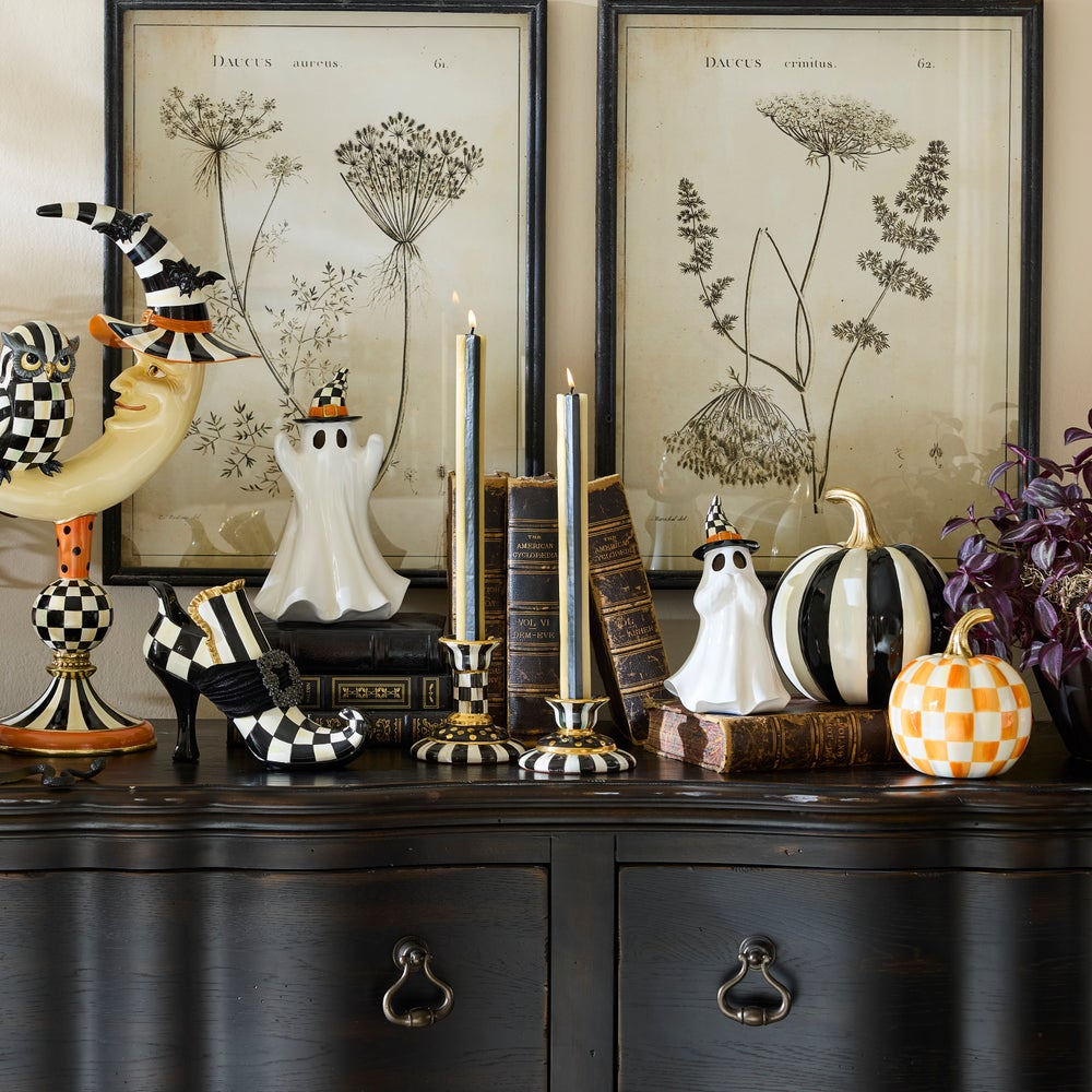 Courtly Check Small Ceramic Candlestick, handmade in Aurora