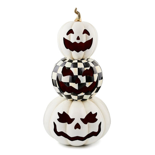 Courtly Check Stacked Illuminated Pumpkins by MacKenzie-Childs
