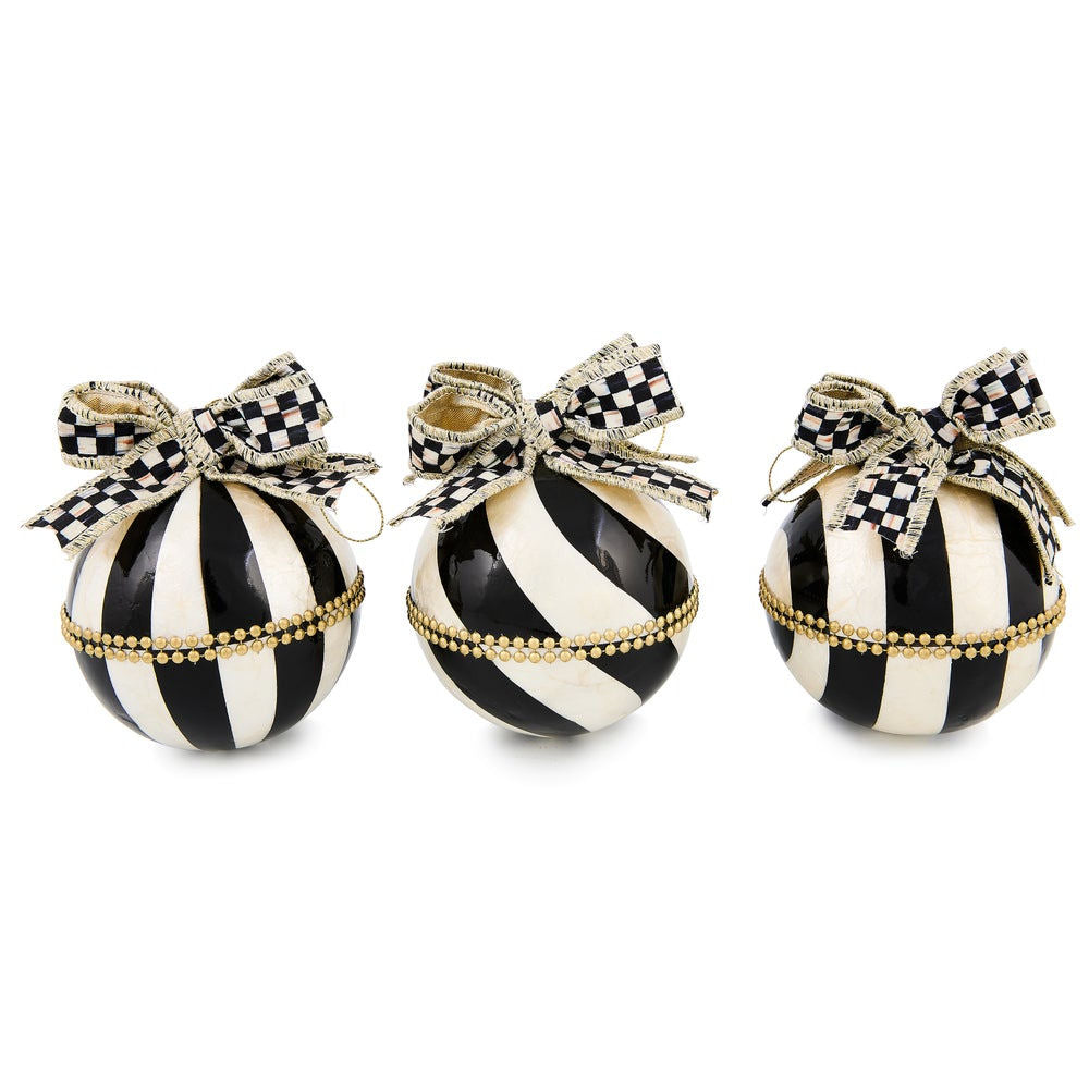 Courtly Noel Stripe Capiz Ball Ornaments, Set of 3 by MacKenzie-Childs