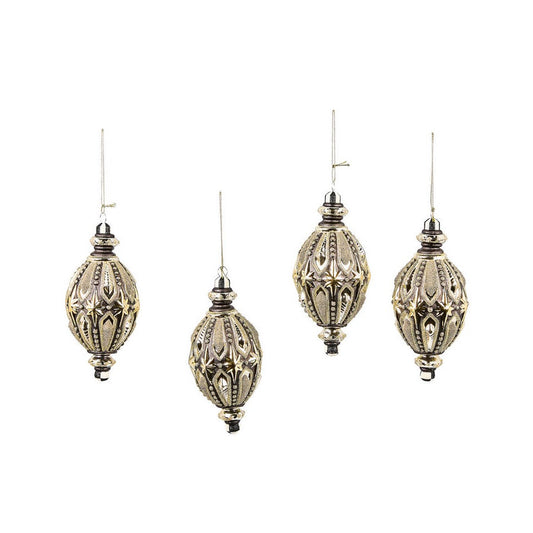 Courtly Noel Teardrop Glass Ornaments , Set of 4
