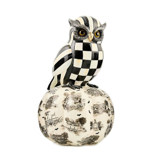 Courtly Owl on Toile Pumpkin by MacKenzie-Childs