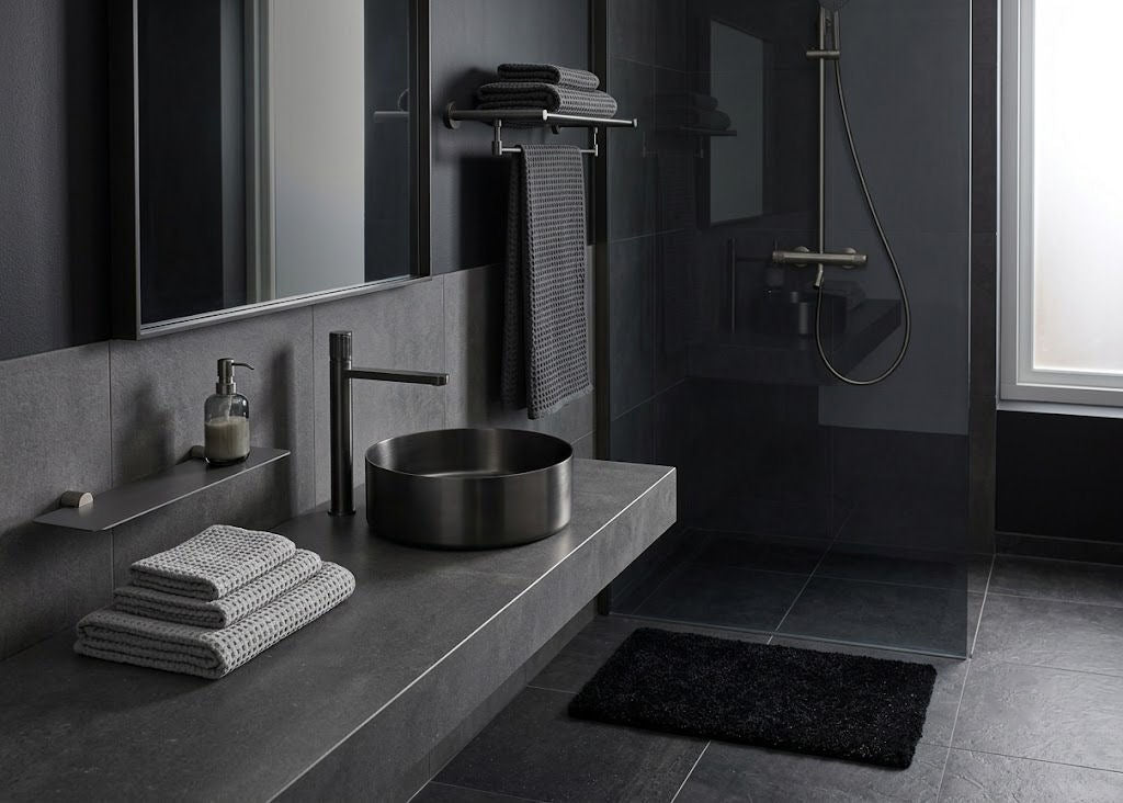 Grey Concrete BathroomSink with Gun Metal Faucet