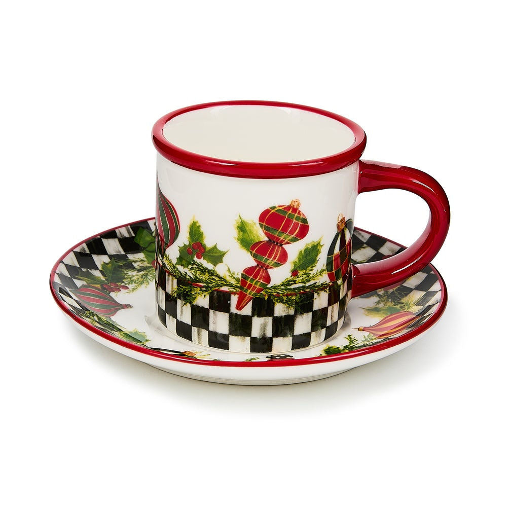 Deck the Halls Espresso Cup & Saucer, Set of 2 by MacKenzie-Childs