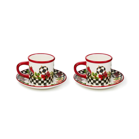 Deck the Halls Espresso Cup & Saucer, Set of 2 by MacKenzie-Childs