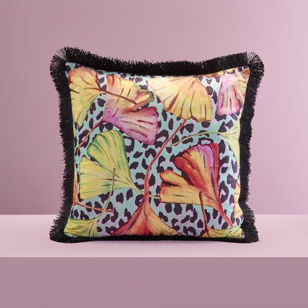 Design Cushion with Fringes Ginkgo - |VESIMI Design| Luxury Bathrooms and Home Decor
