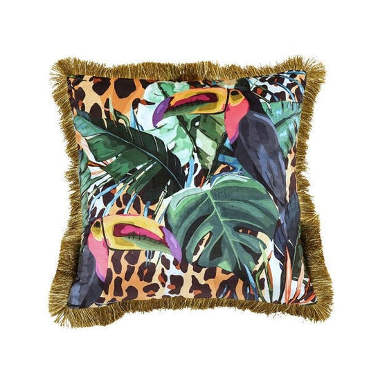 Design Cushion with Fringes Monstera - |VESIMI Design| Luxury Bathrooms and Home Decor
