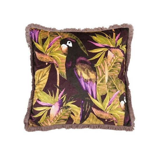 Design Cushion with Fringes Parrot - |VESIMI Design| Luxury Bathrooms and Home Decor