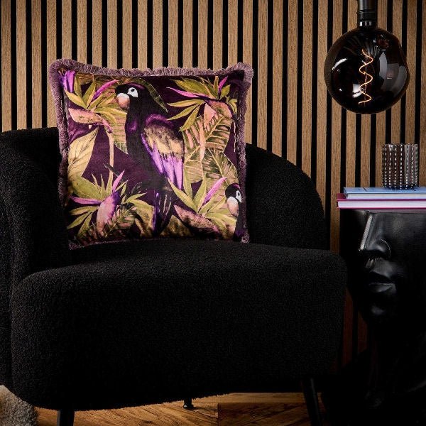 Design Cushion with Fringes Parrot - |VESIMI Design| Luxury Bathrooms and Home Decor