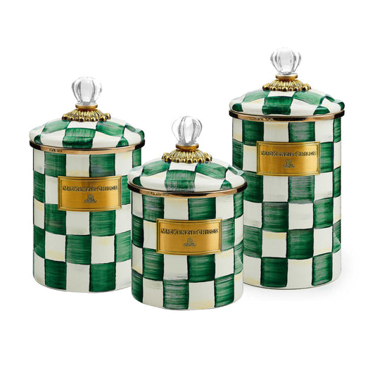 Emerald Check Enamel Canisters - Set of 3