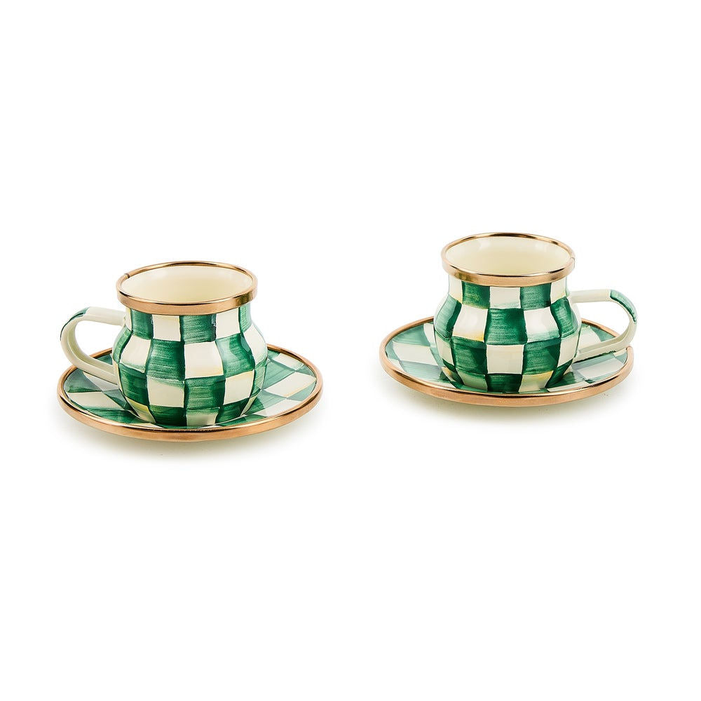 Emerald Check Espresso Cup & Saucer Set by MacKenzie-Childs