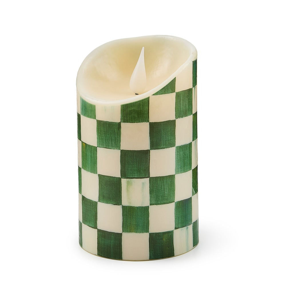 Emerald Check Flameless 5" Pillar Candle