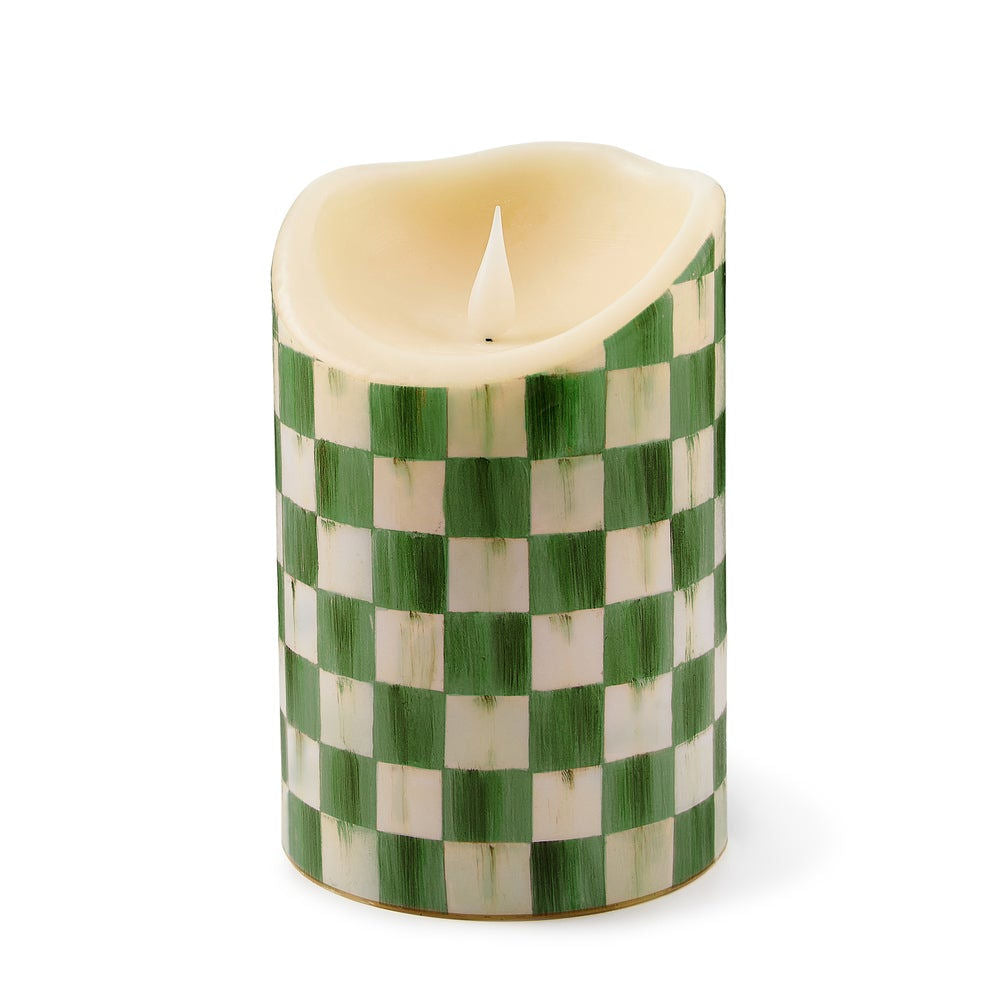 Emerald Check Flameless 6" Pillar Candle