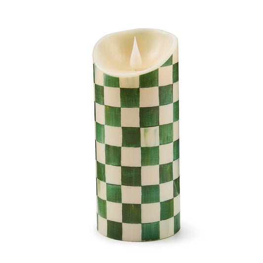 Emerald Check Flameless 7" Pillar Candle