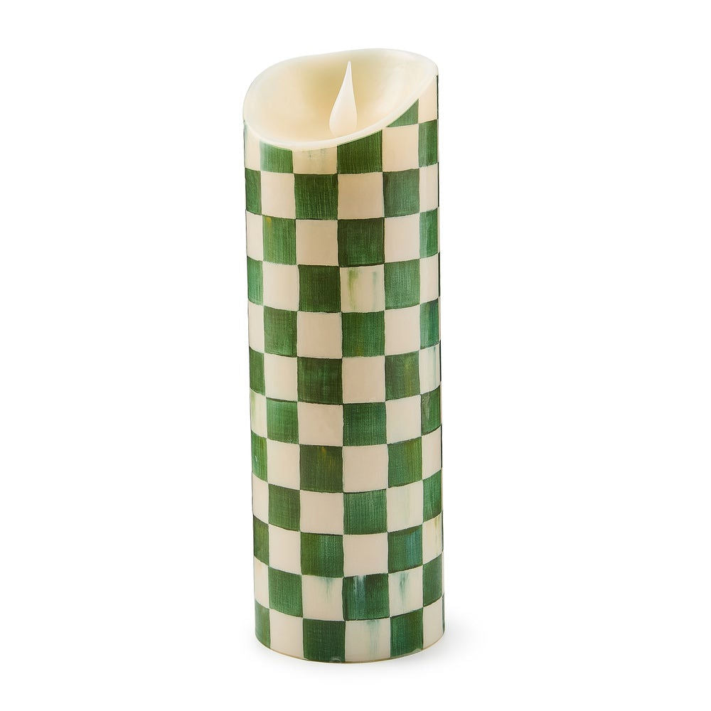 Emerald Check Flameless 9" Pillar Candle
