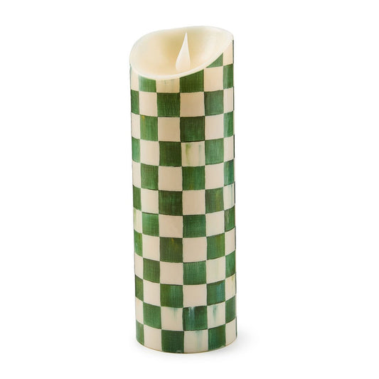 Emerald Check Flameless 9" Pillar Candle