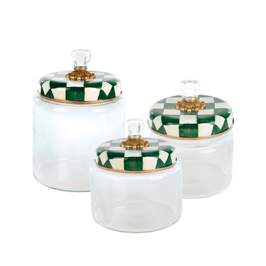 Emerald Check Glass Kitchen Canisters by MacKenzie-Childs - Set of 3