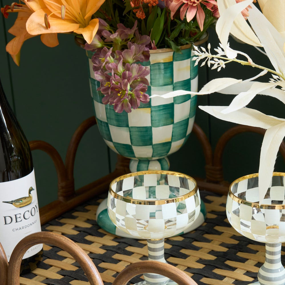 Emerald Check Pedestal Vase by MacKenzie-Childs